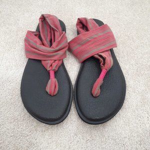 SANUK / 9 / Women's Yoga Mat Sling Fabric Thong Flip Flop Sandals - Pink Stripe